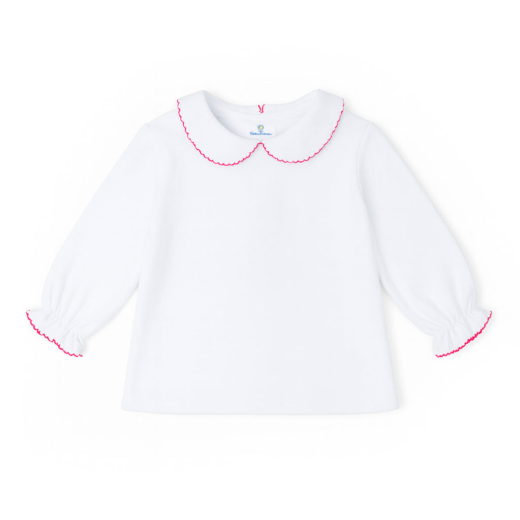 Knit Long Sleeve Blouse With Fuchsia Picot