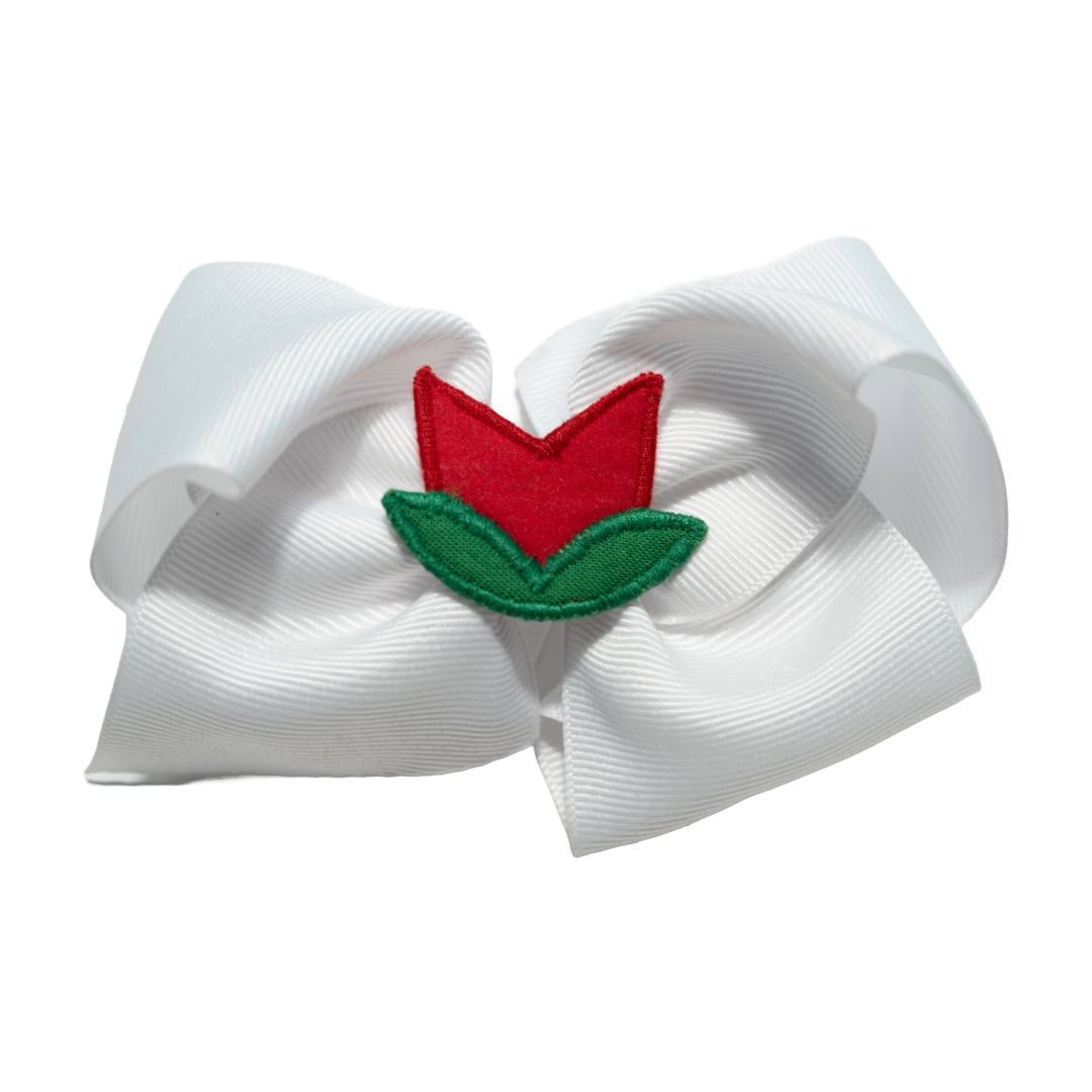 white mini king bow with tulip applique