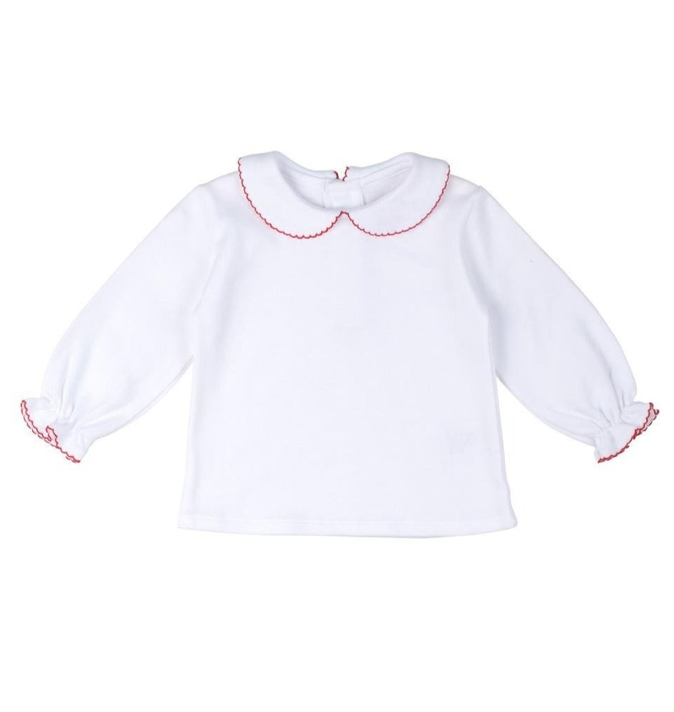 Knit Long Sleeve Blouse With Red Picot
