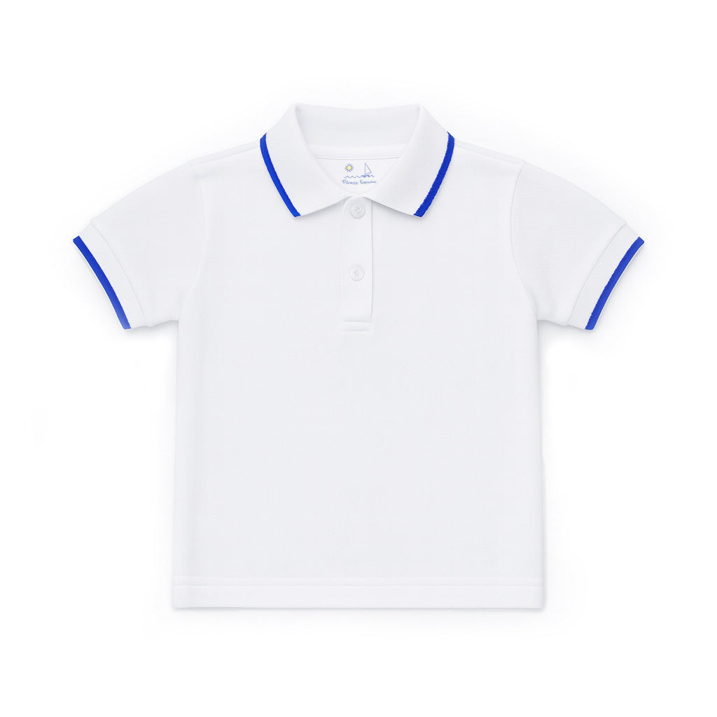 White Polo Shirt With Royal Tipping