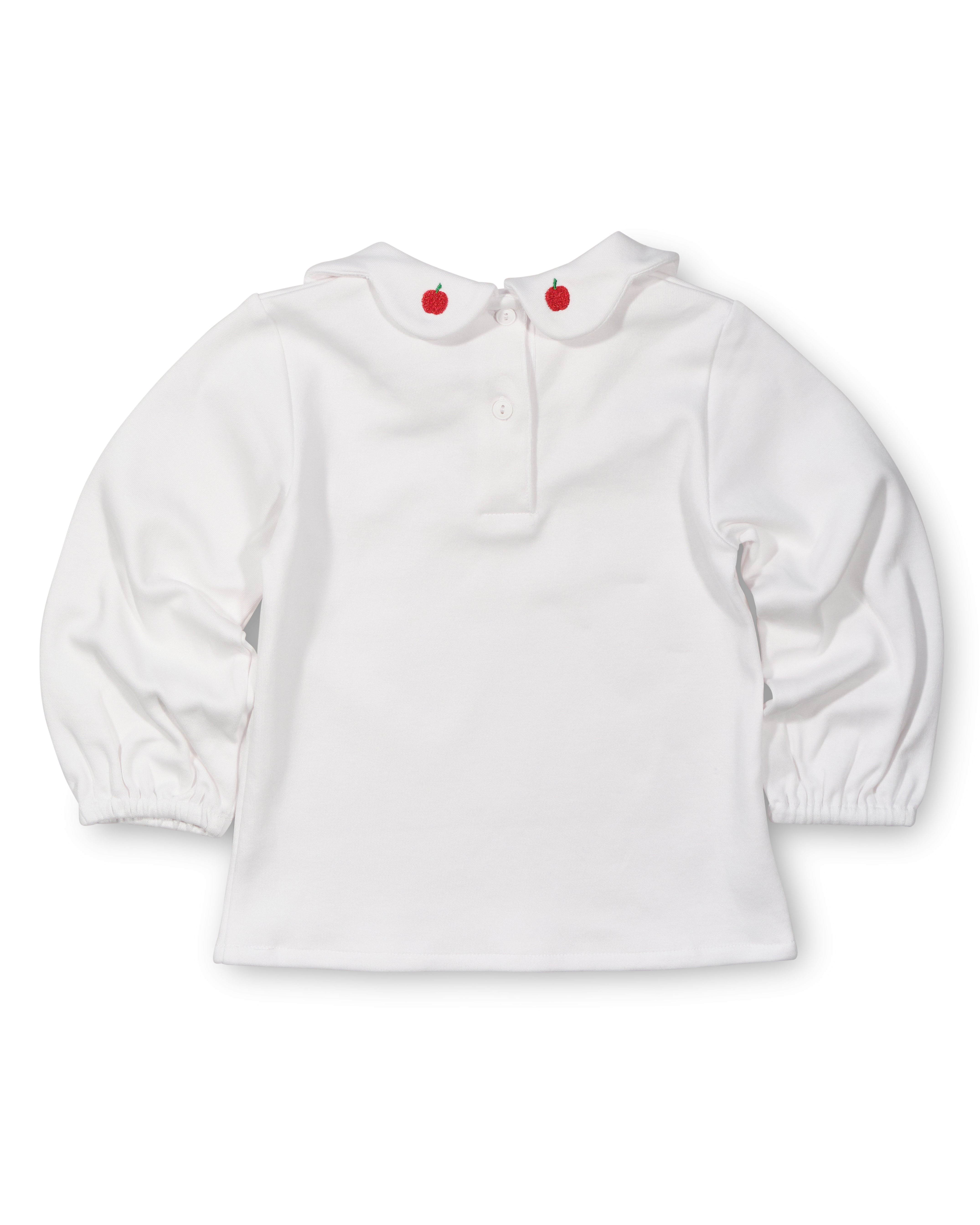 White Knit Blouse With Embroidered Apples