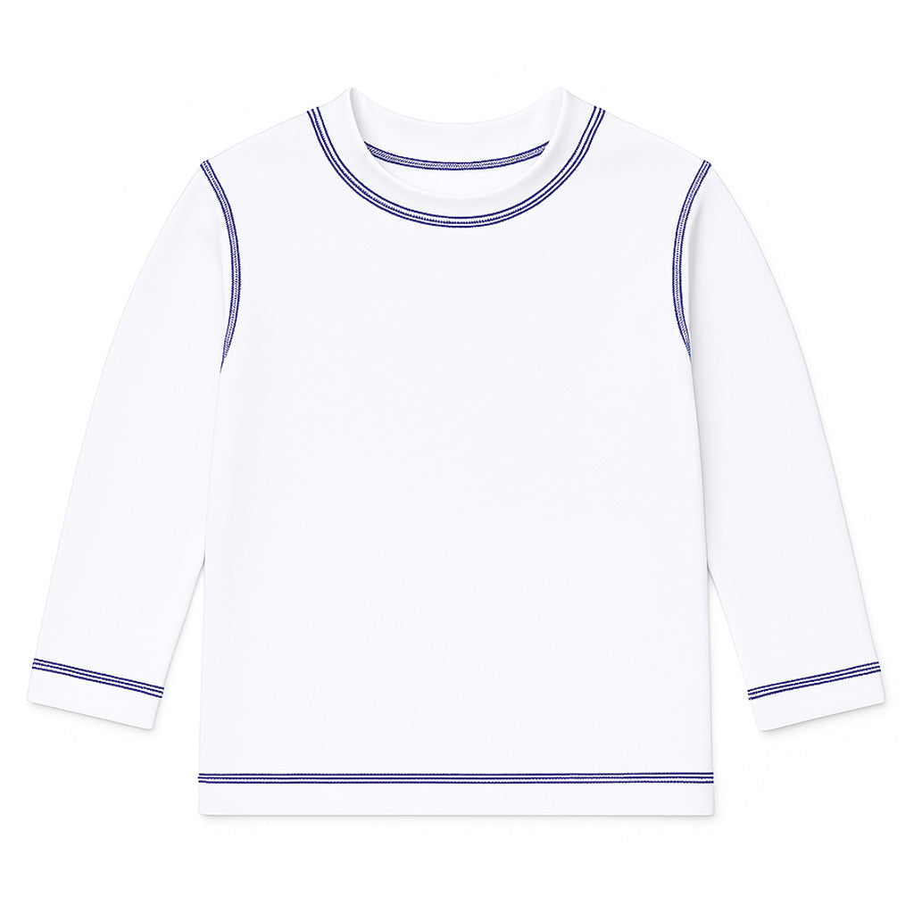 White Long Sleeve Rashguard With Navy Stitching