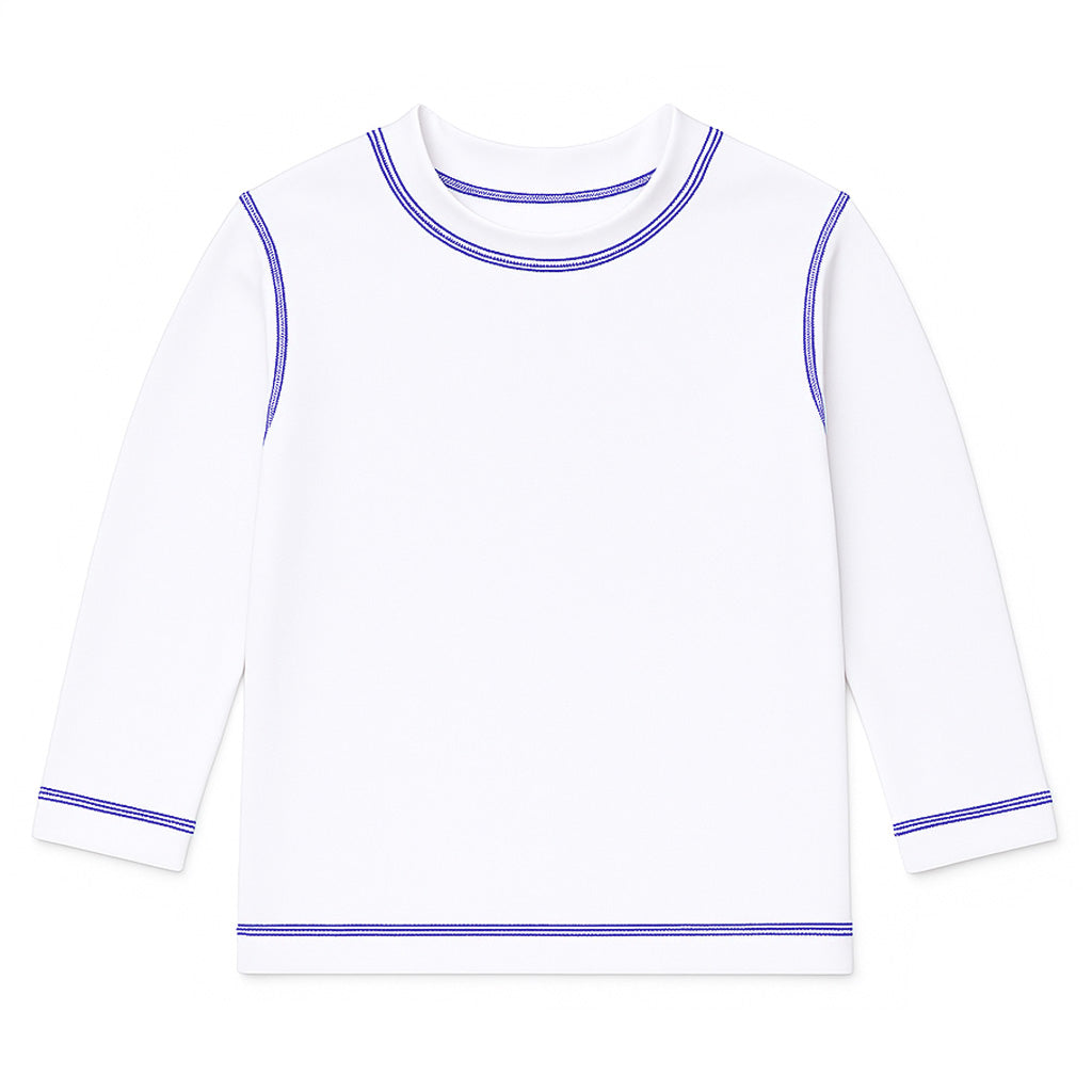 White and Royal Long Sleeve Rashguard with UPF 50