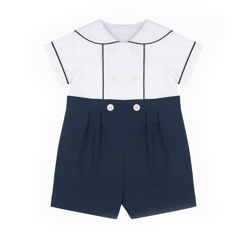 Navy Pique Button on Shortall
