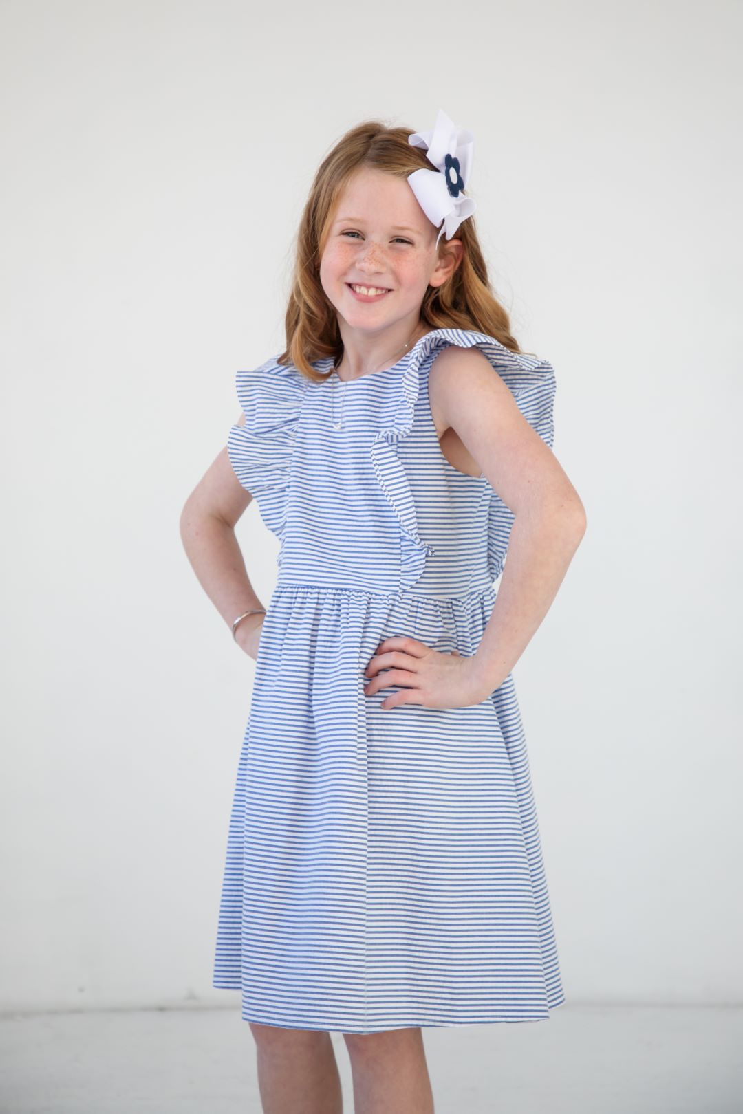 Stripe Seersucker Ruffle Dress