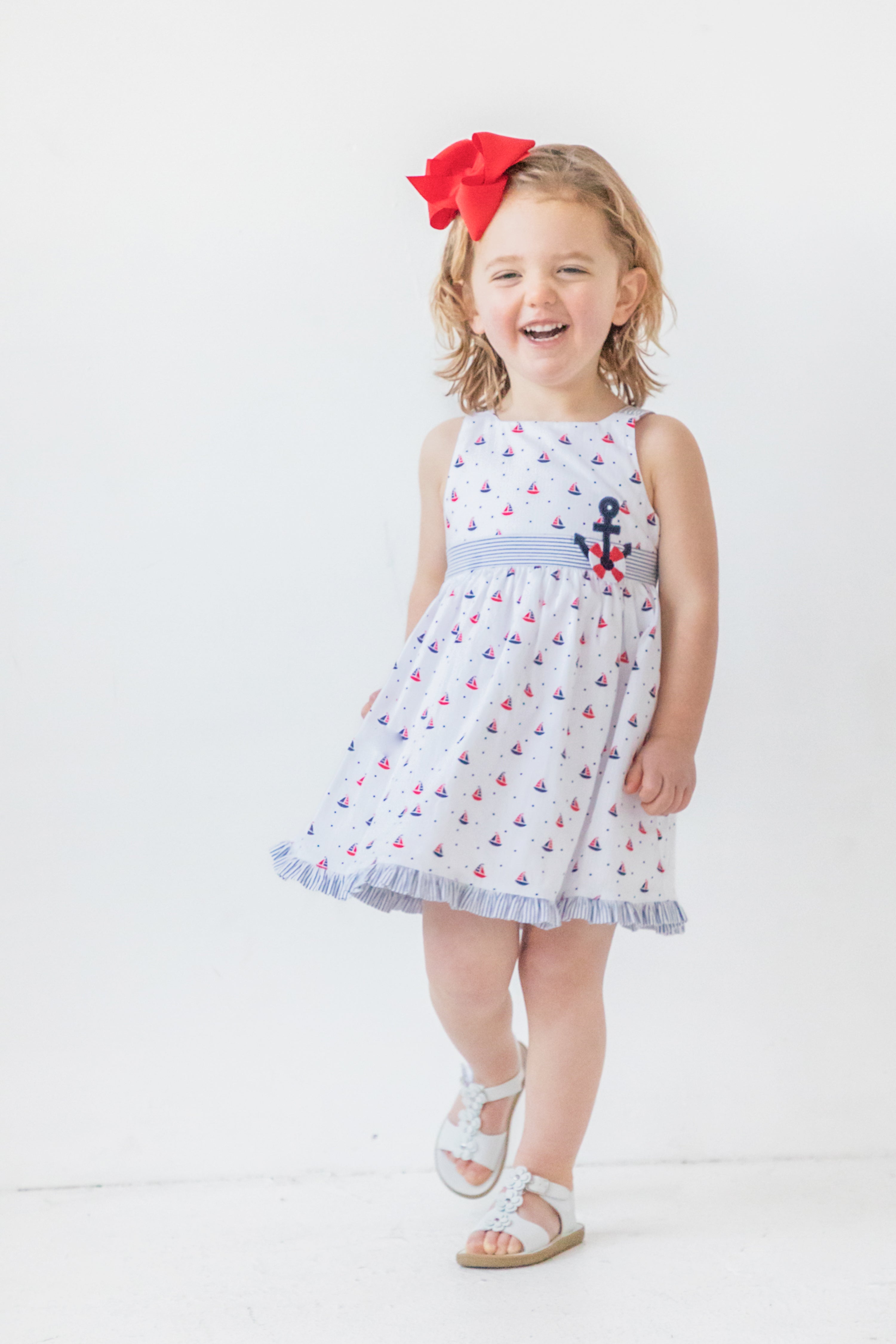 Printed Seersucker Dress With Anchor