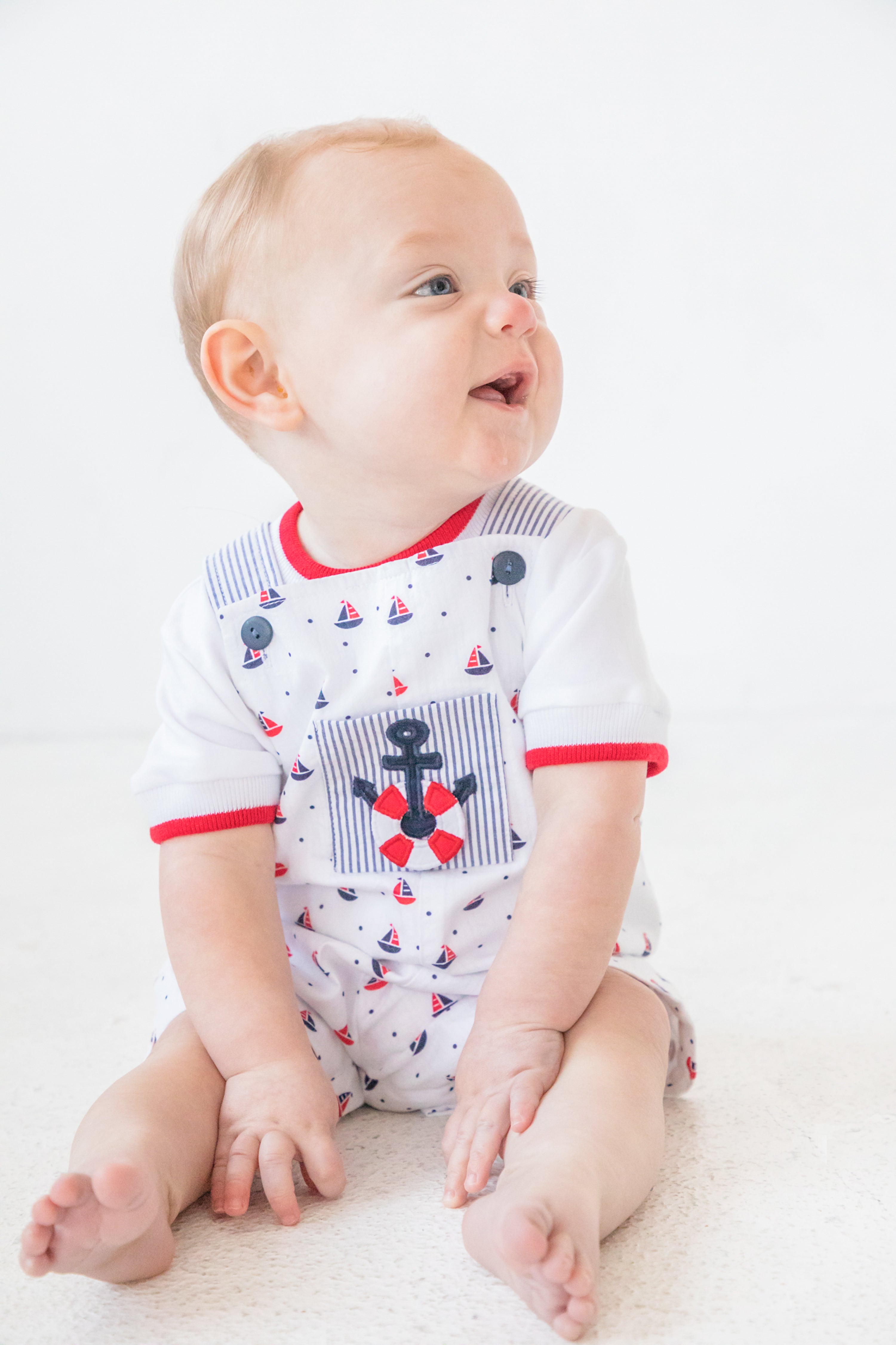 Printed Seersucker Shortall With Anchor