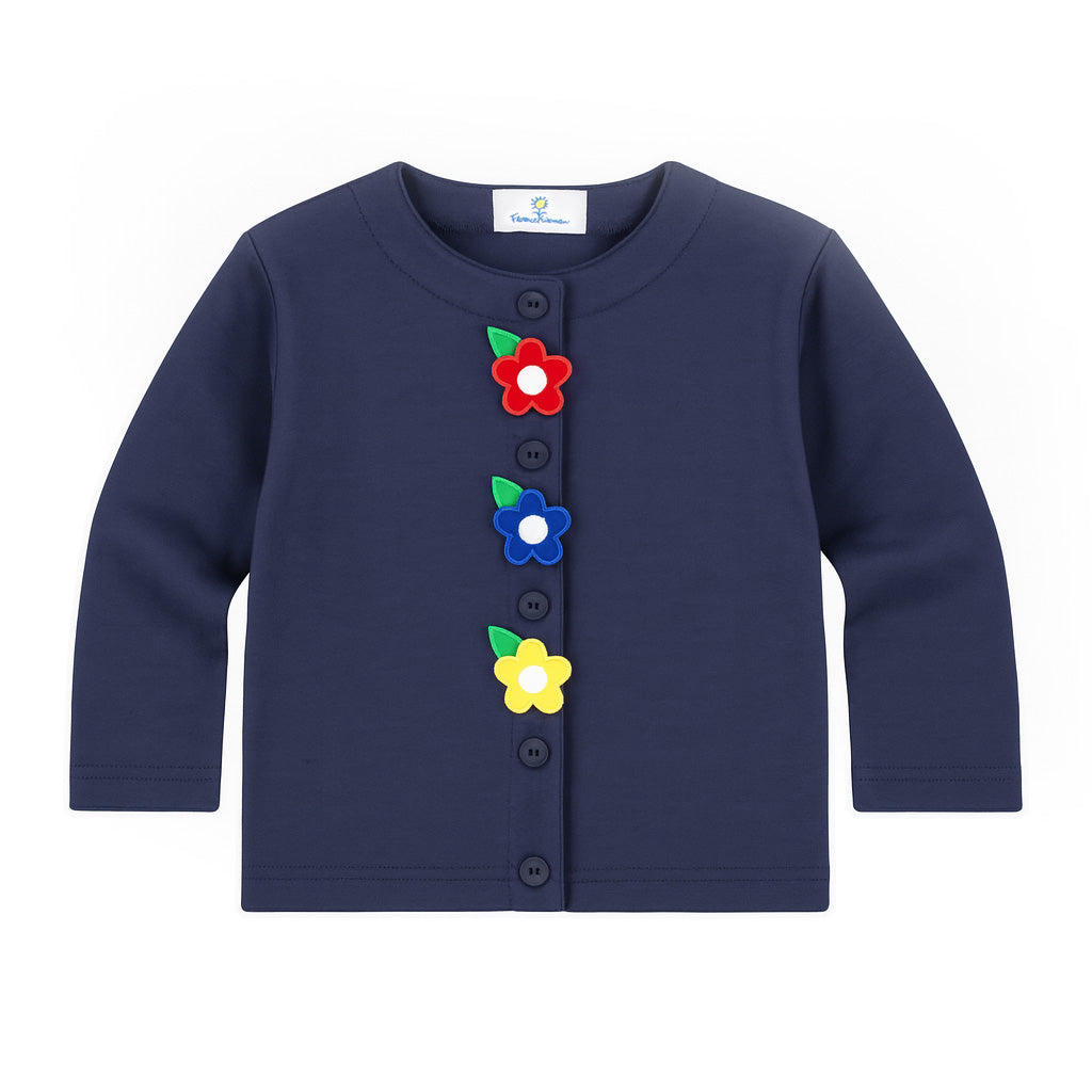 Navy Knit Cardigan With Flowers