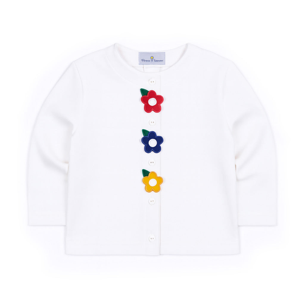 White Knit Cardigan With Flowers