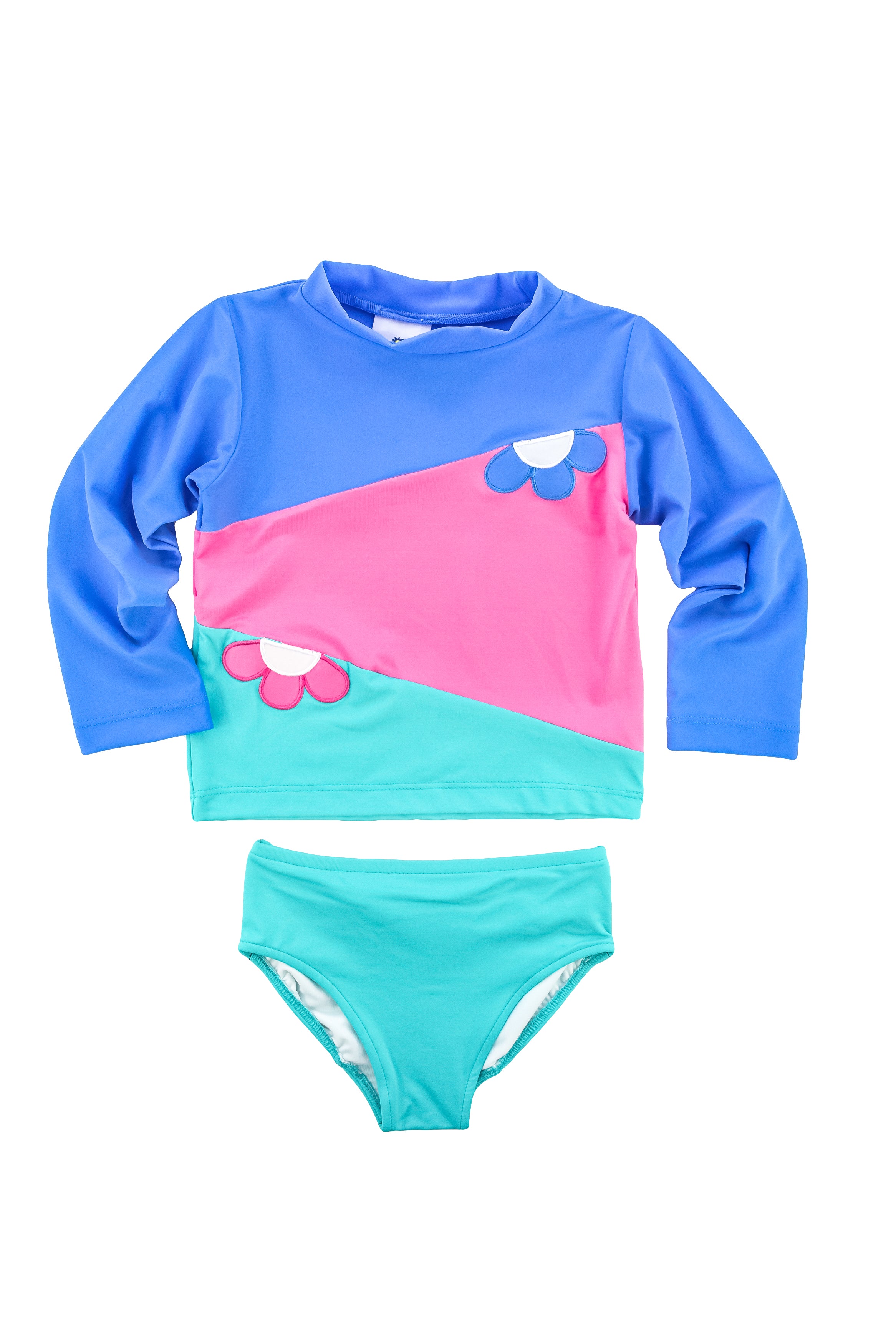 Colorblock Rash Guard Tankini With Flowers
