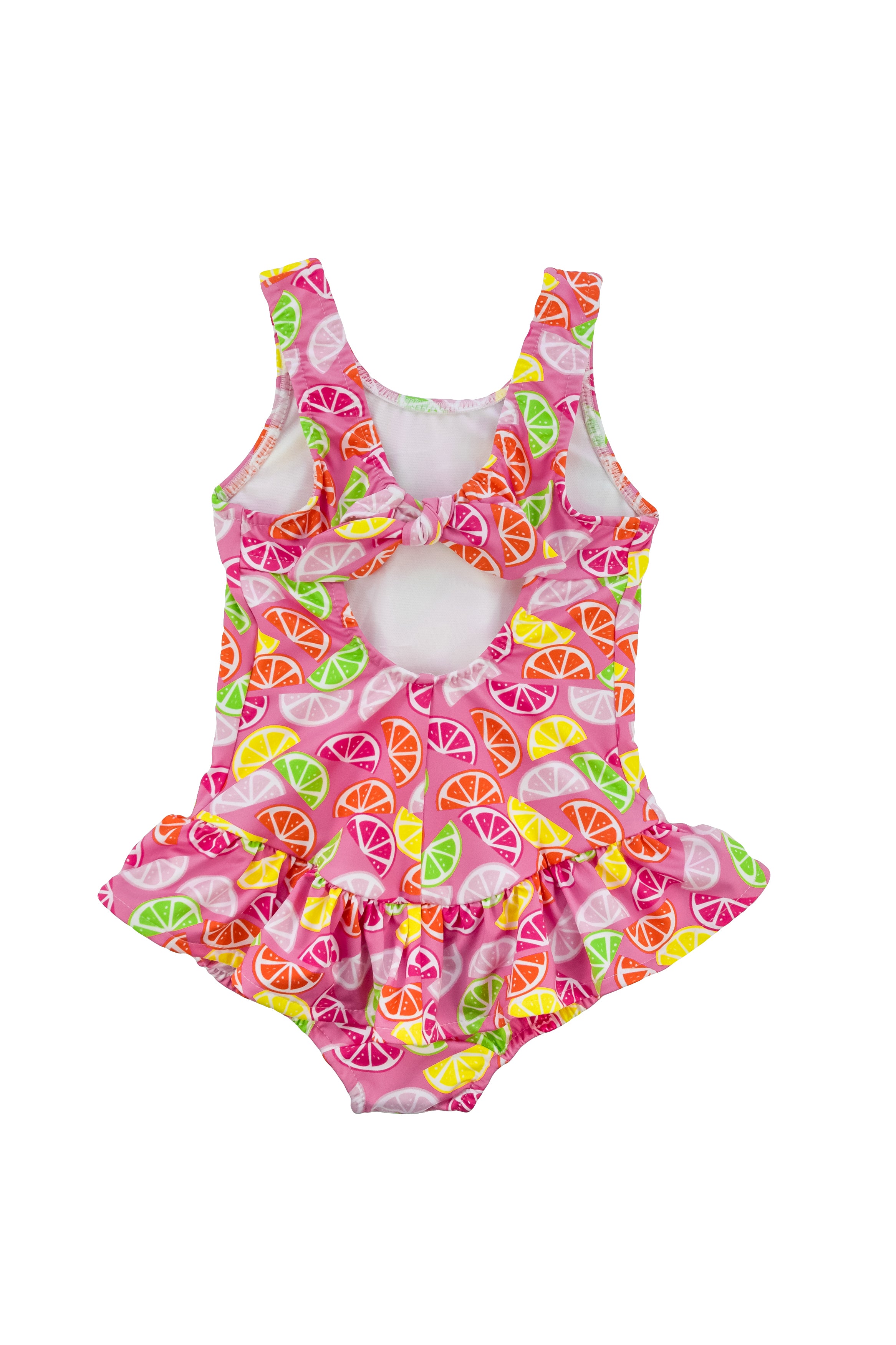 Citrus Print Swimsuit With Hip Ruffles