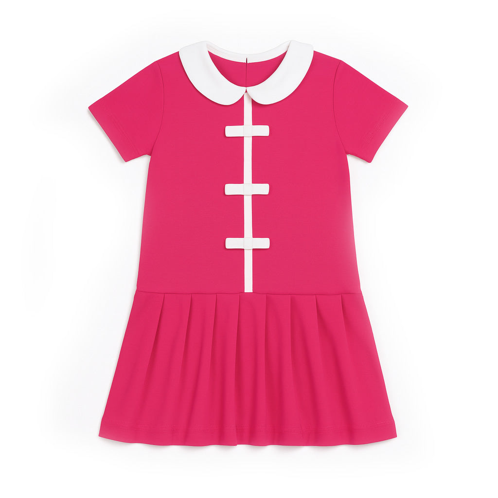 Knit Dress With Pleated Skirt And Bows