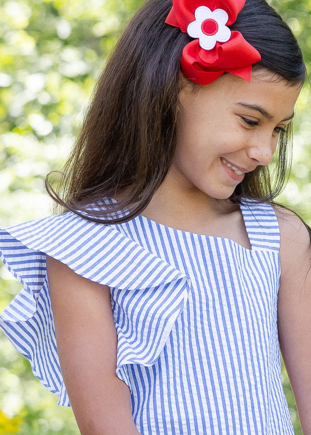 closeup of Seersucker Flutter Sleeve Dress
