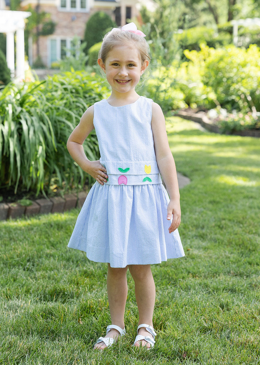 girl wearing Seersucker Dress