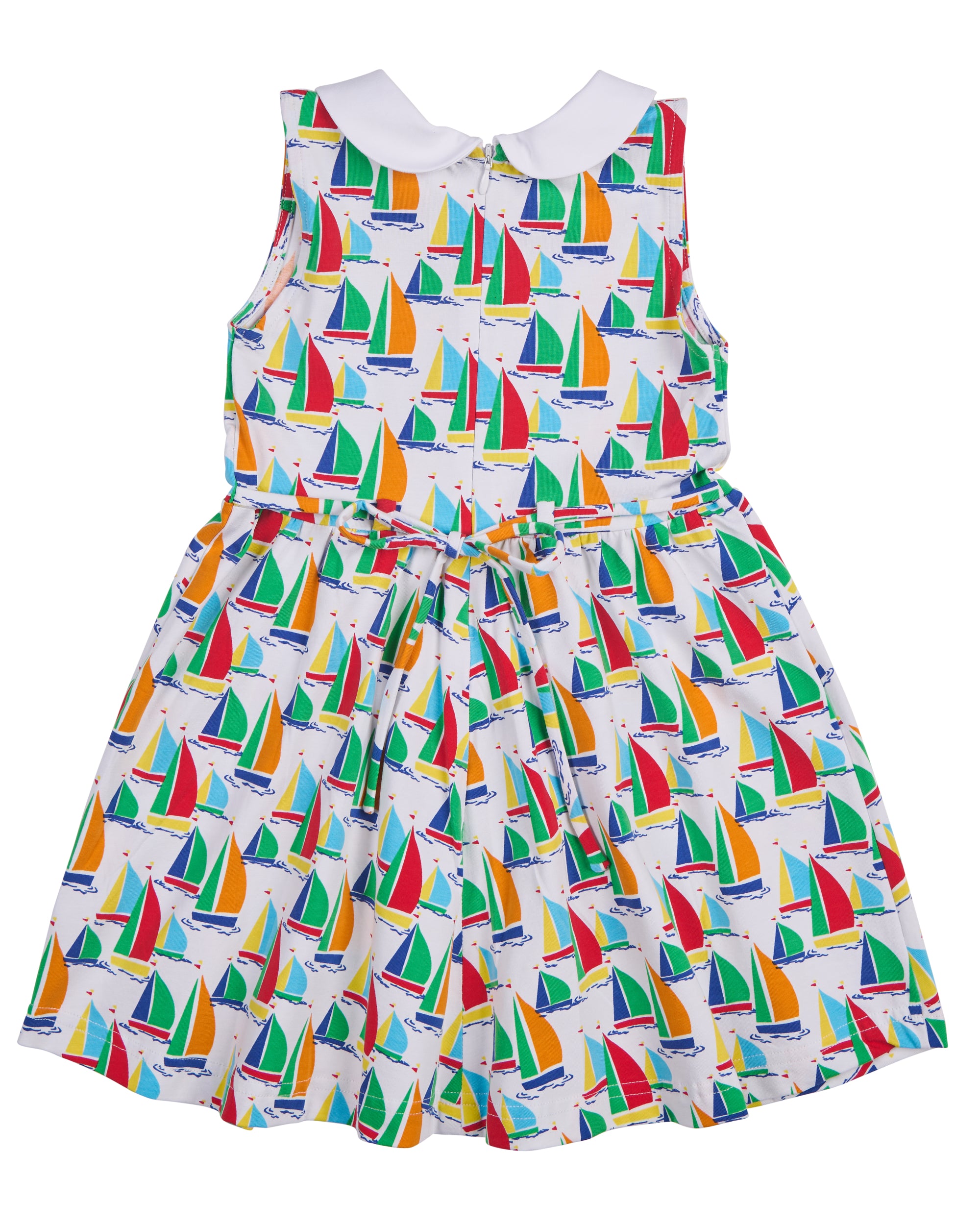 back view of twirl dress with sailboats