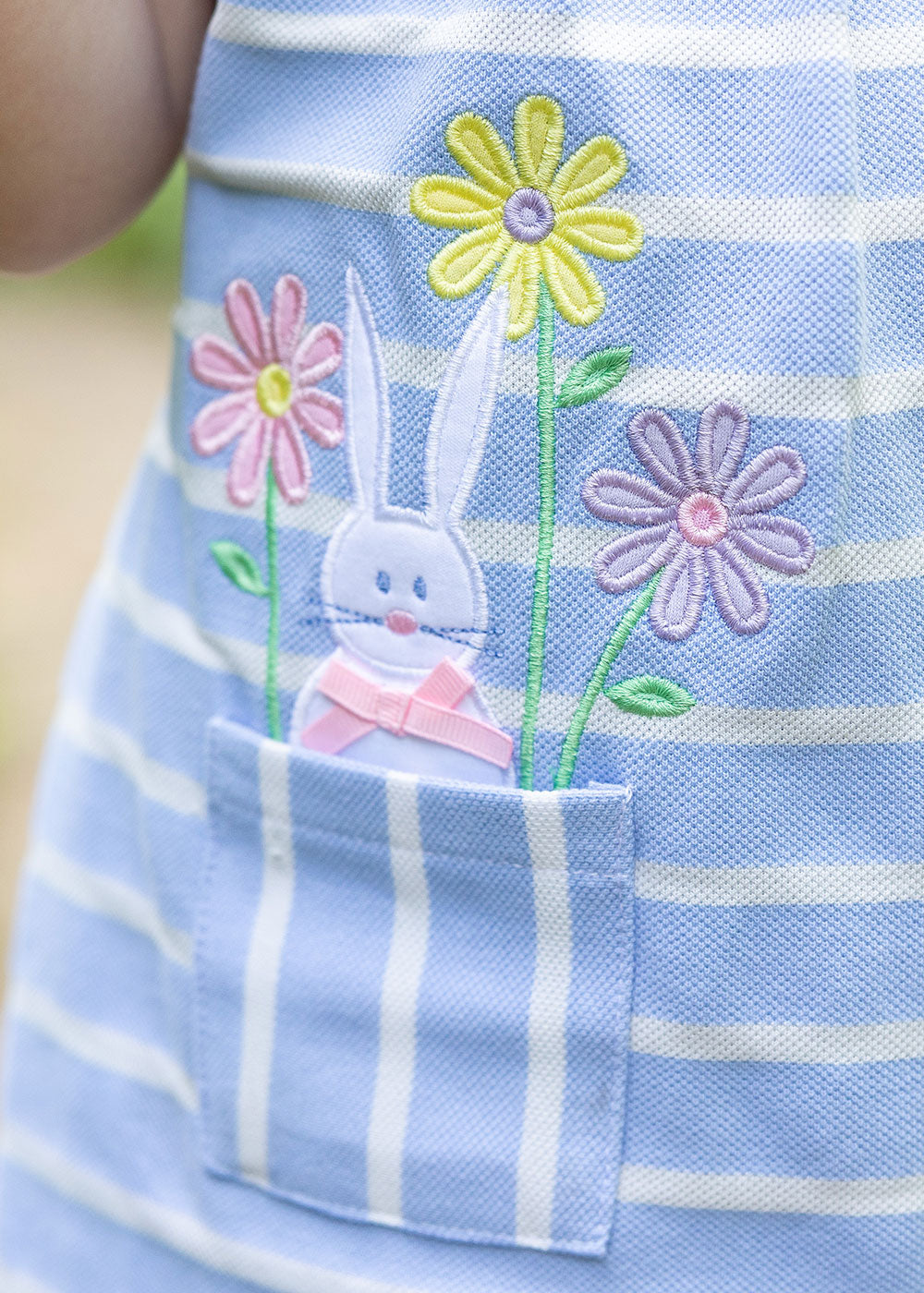 closeup of bunny applique on Stripe Knit Dress