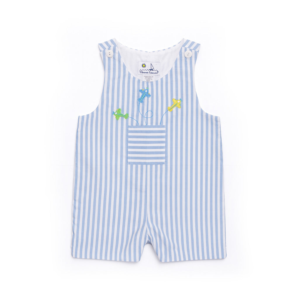 Stripe Linen Look Shortall With Airplanes