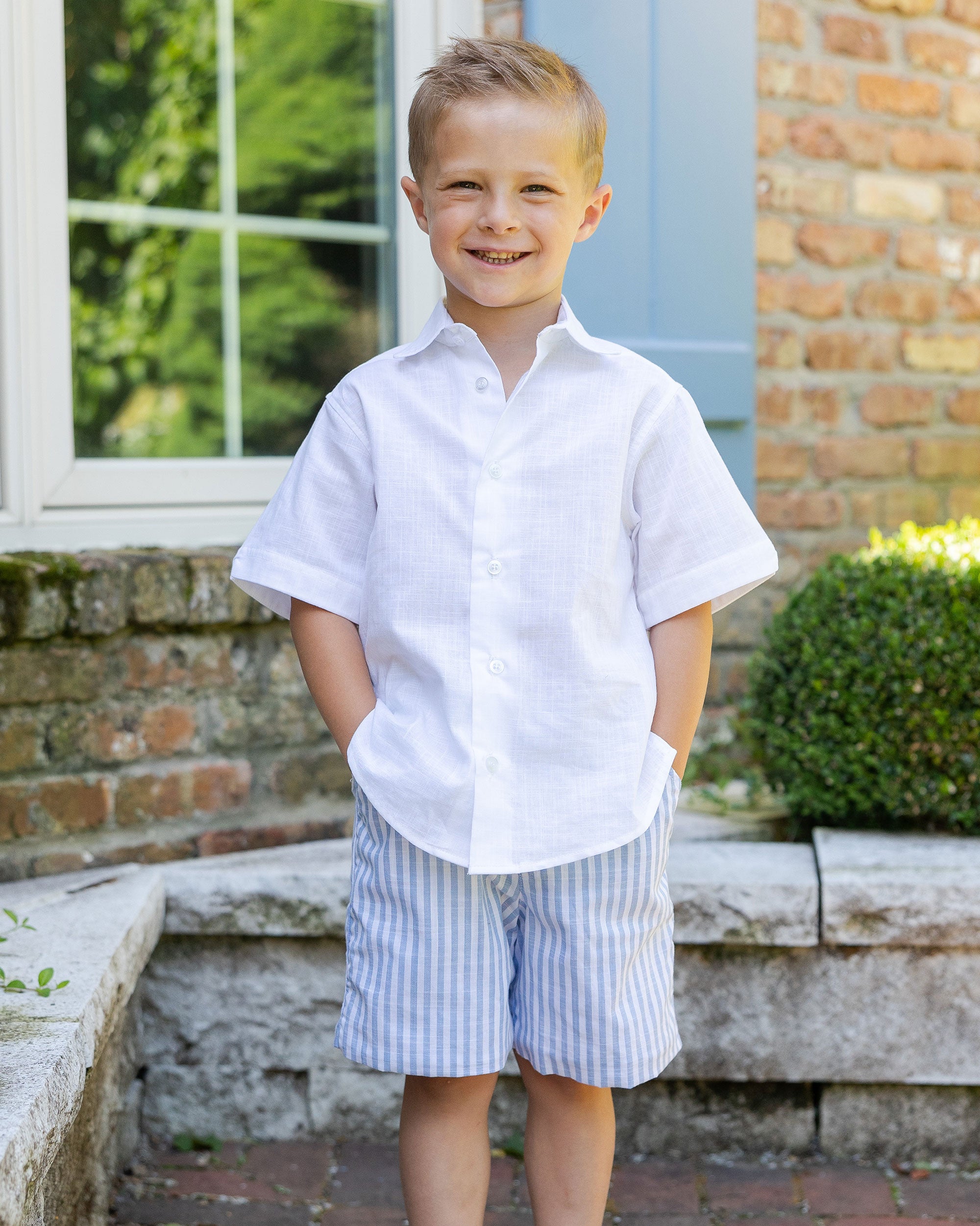 young boy in Stripe Linen-Look Short
