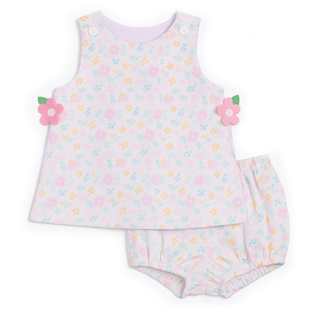 Printed Pique Dress & Bloomer With Flowers