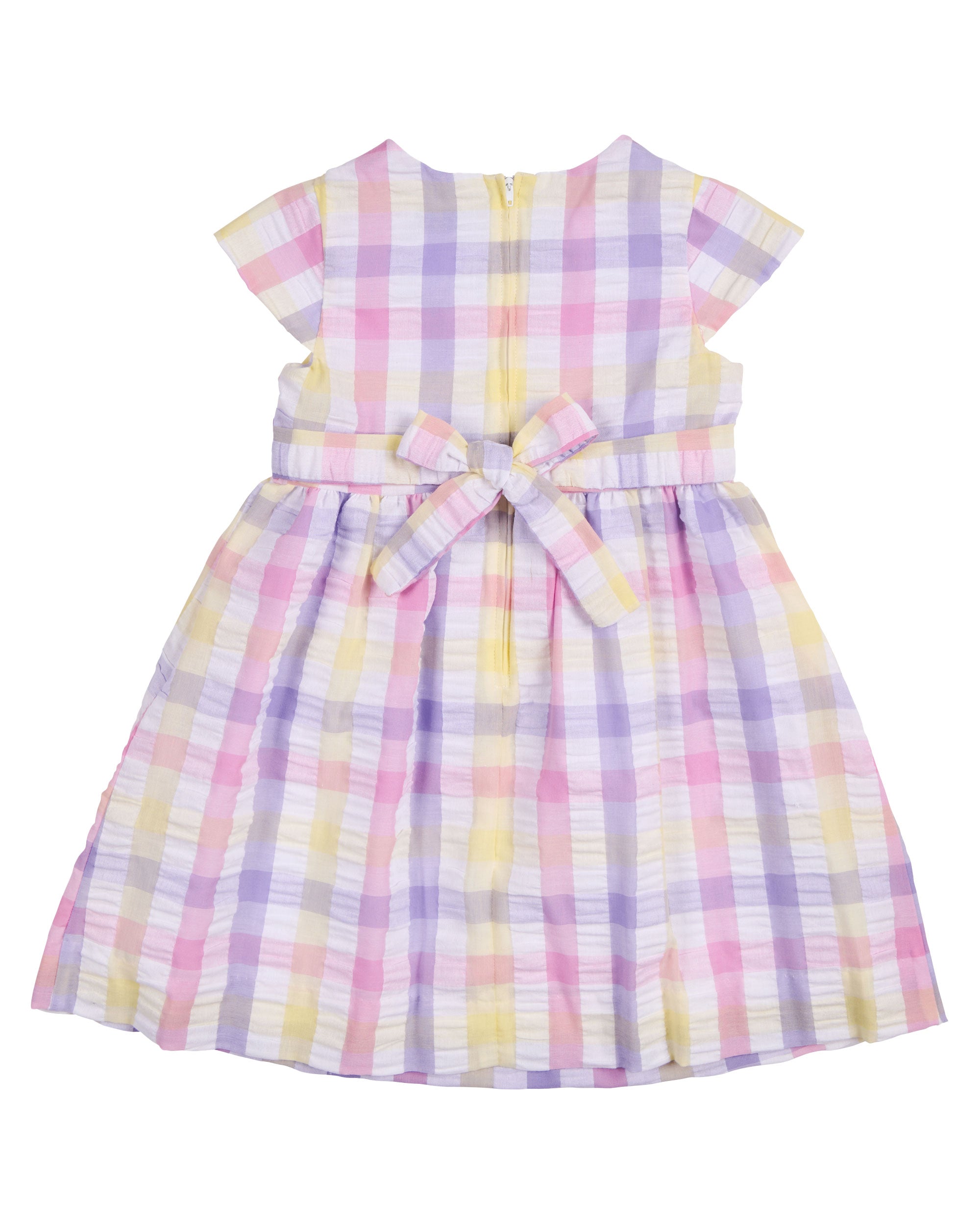 back view of plaid dress with flowers flat