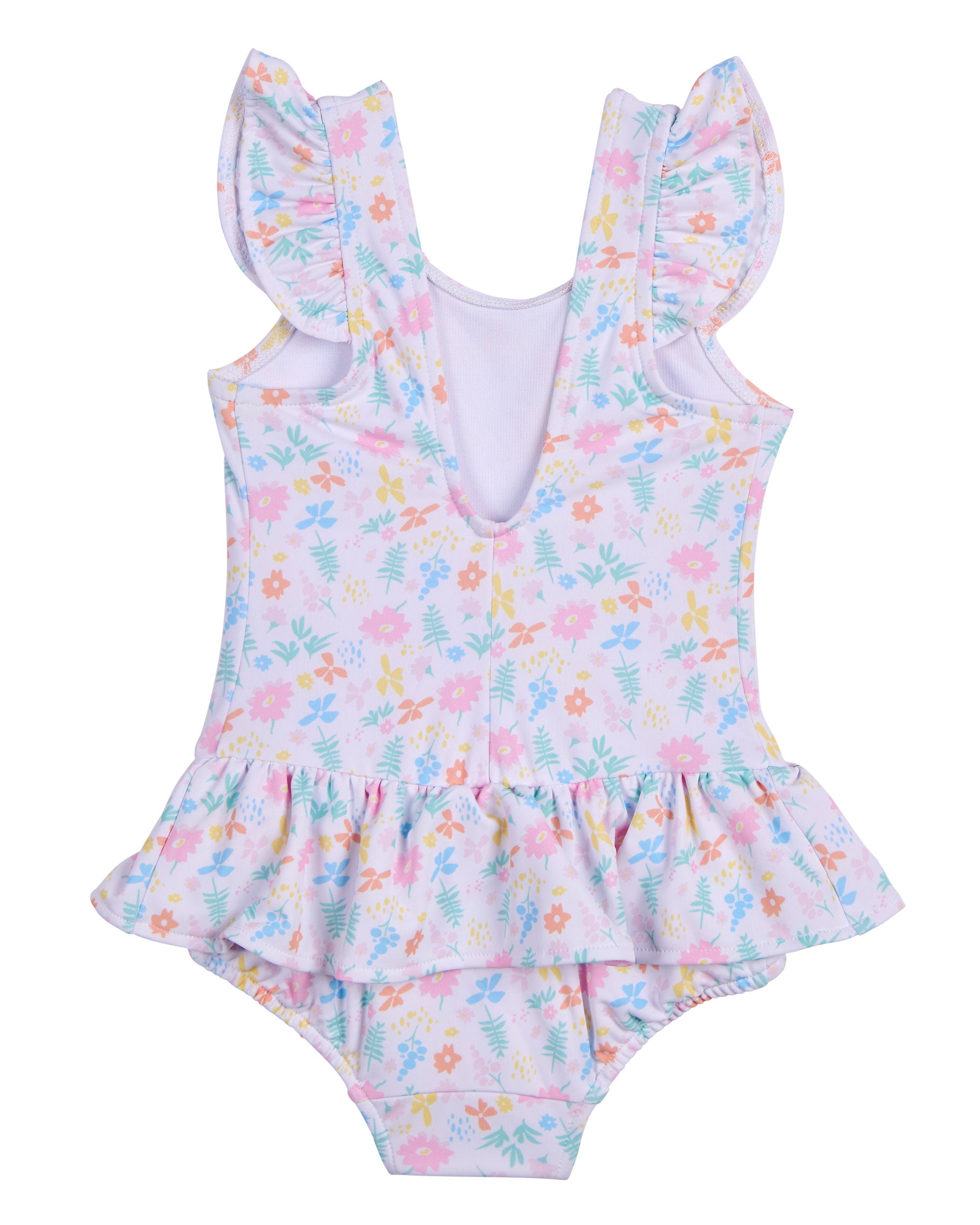 back view of flower print swimsuit