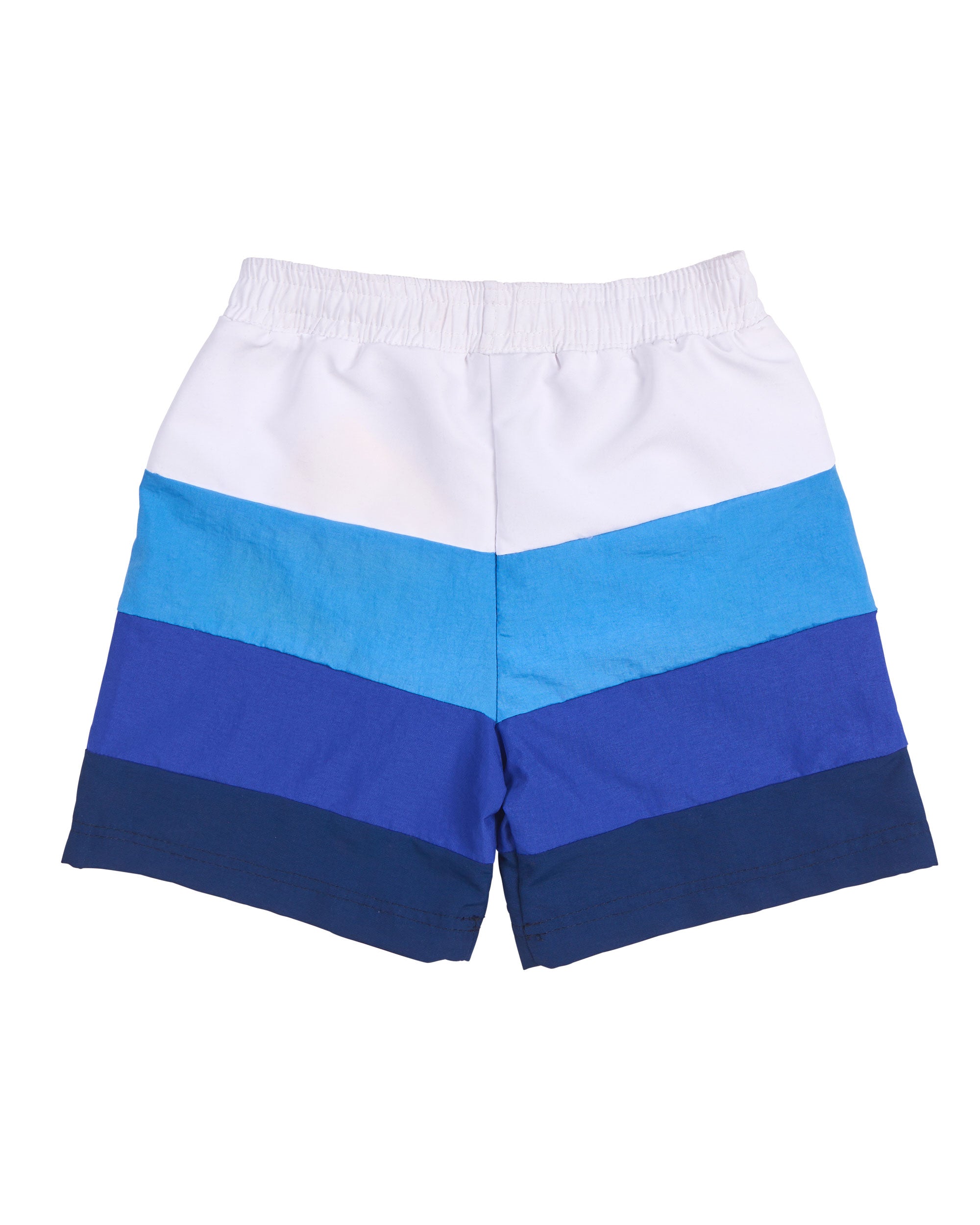 back view of pieced fish swim trunk