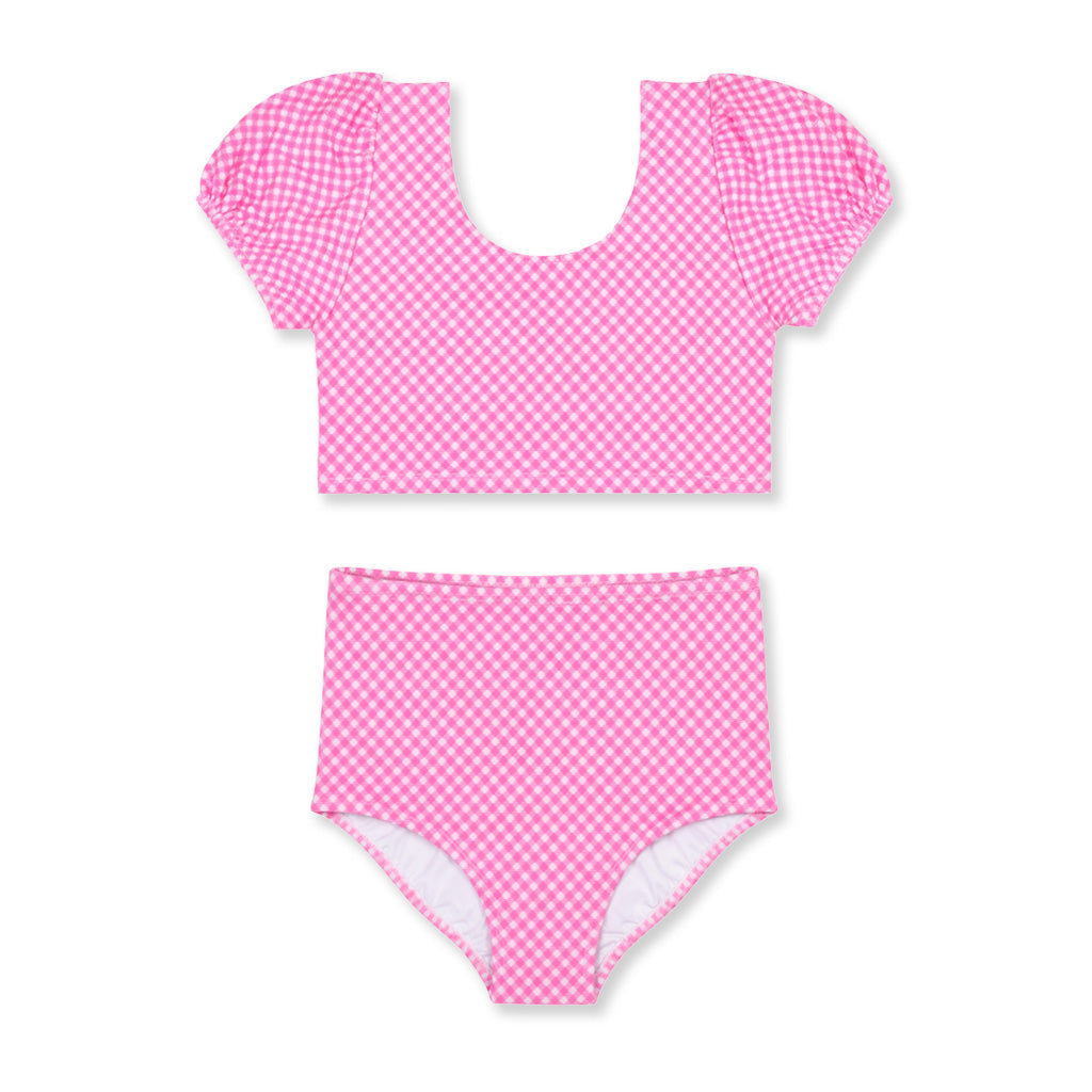 Gingham Puff Sleeve Bikini