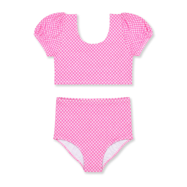 Gingham Puff Sleeve Bikini