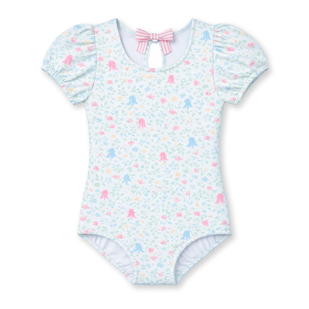 Floral Print Swimsuit with Puff Sleeves