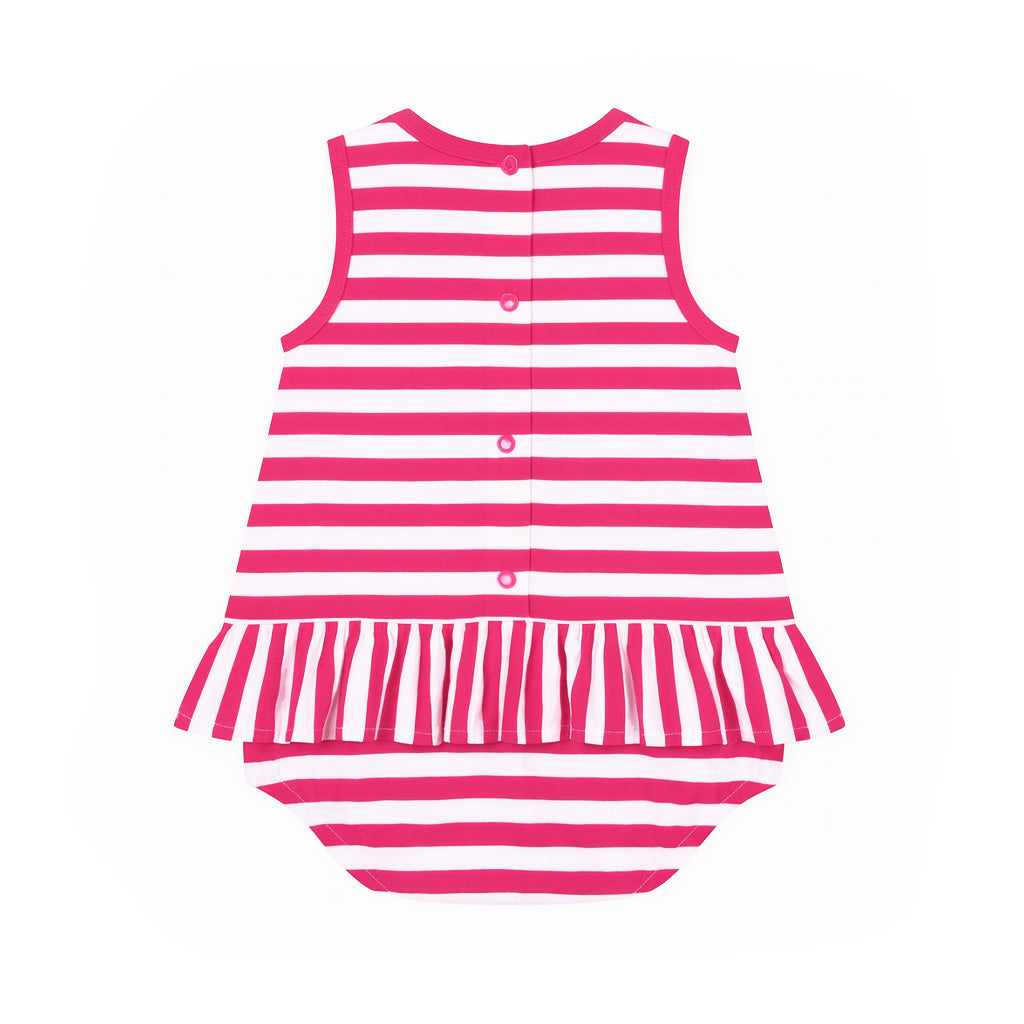 Stripe Knit Romper With Flower
