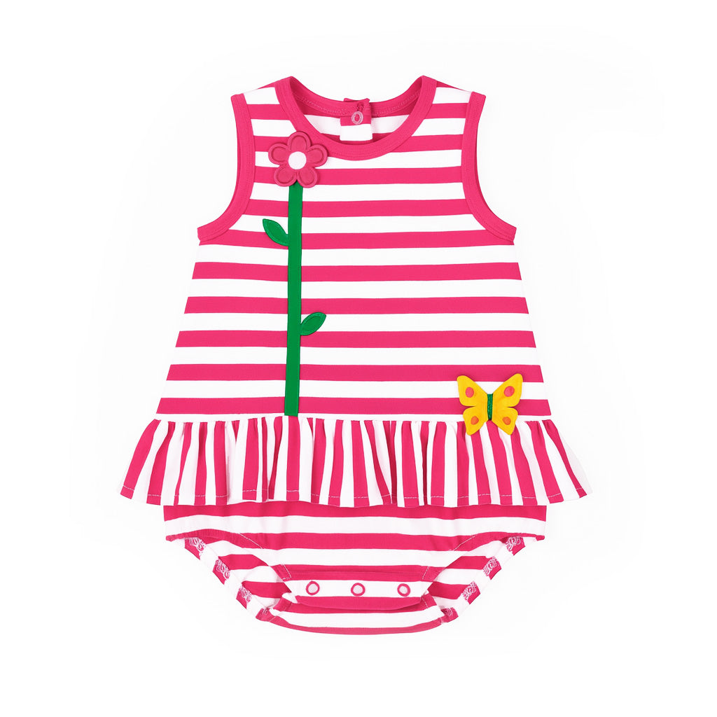 Stripe Knit Romper With Flower