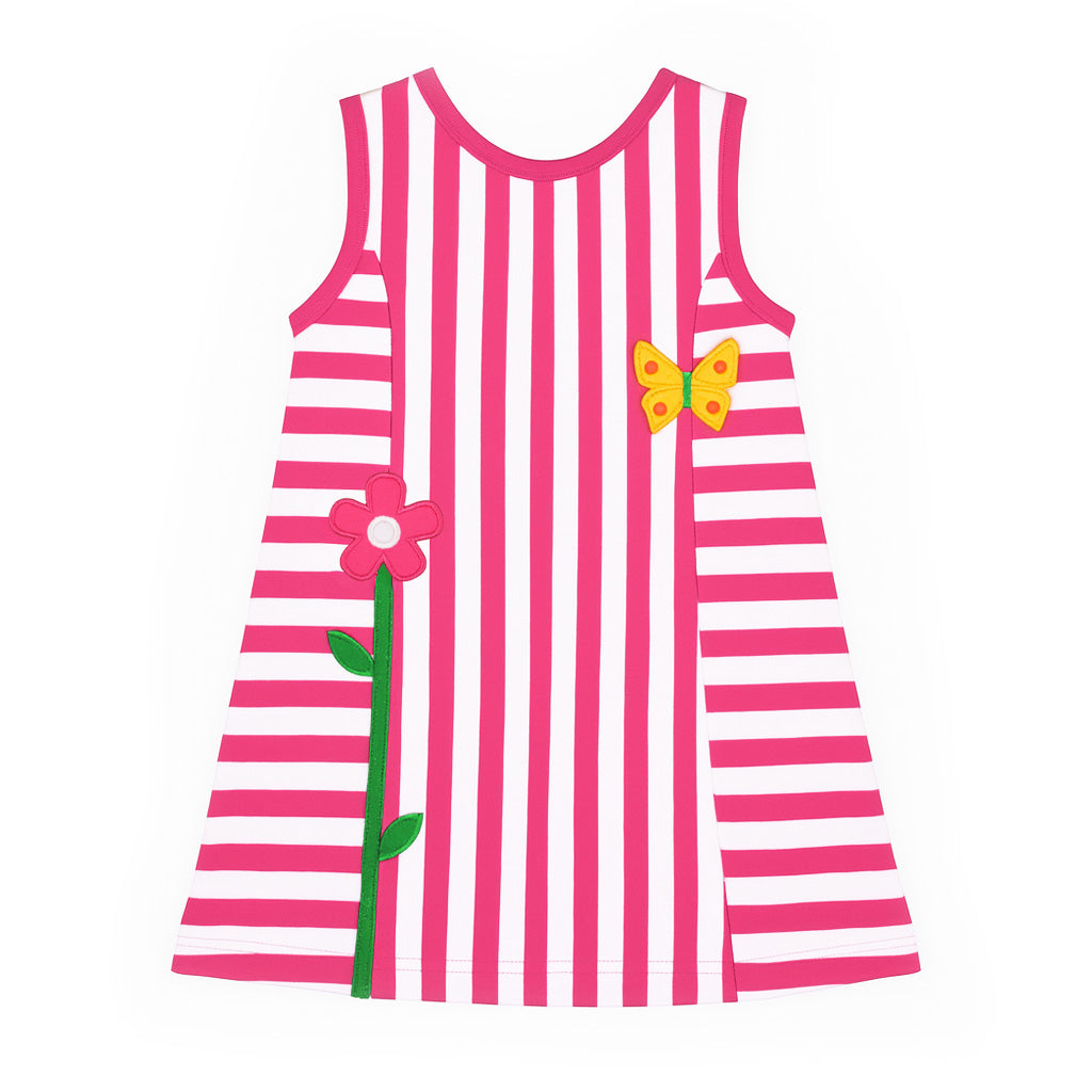 Stripe Knit Dress With Flower