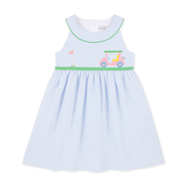 Check Seersucker Dress with Golf Cart