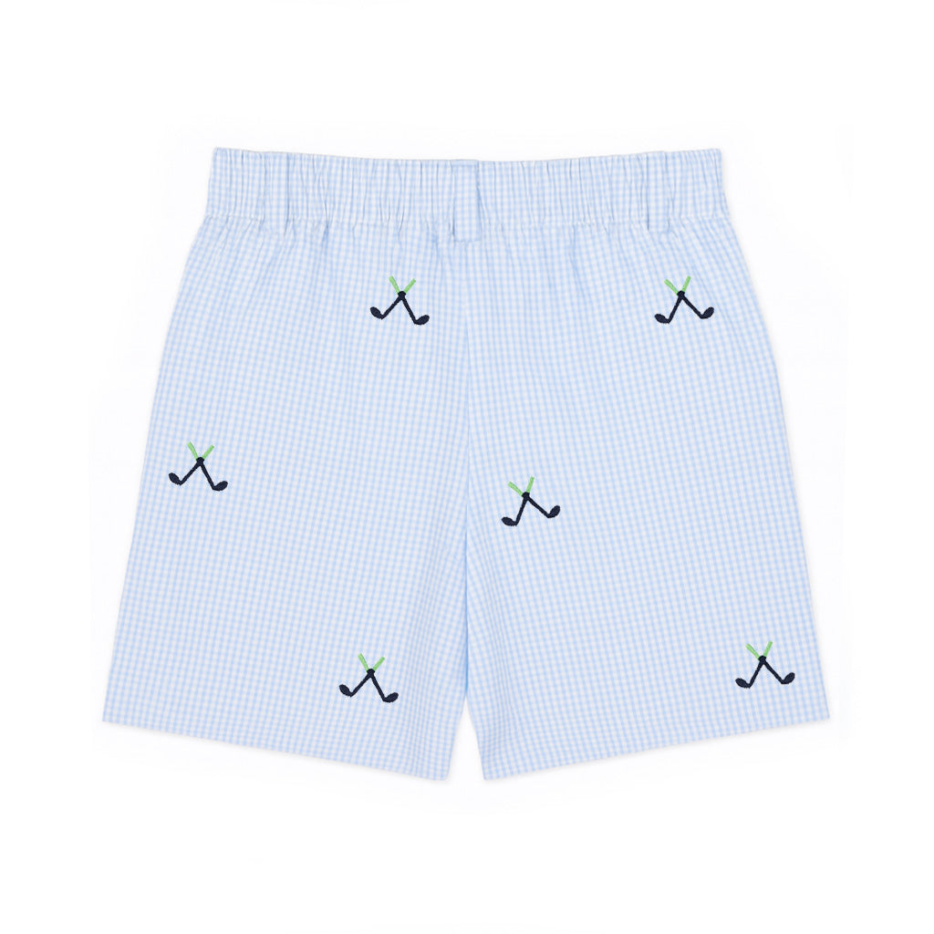 Check Seersucker Short With Golf Clubs