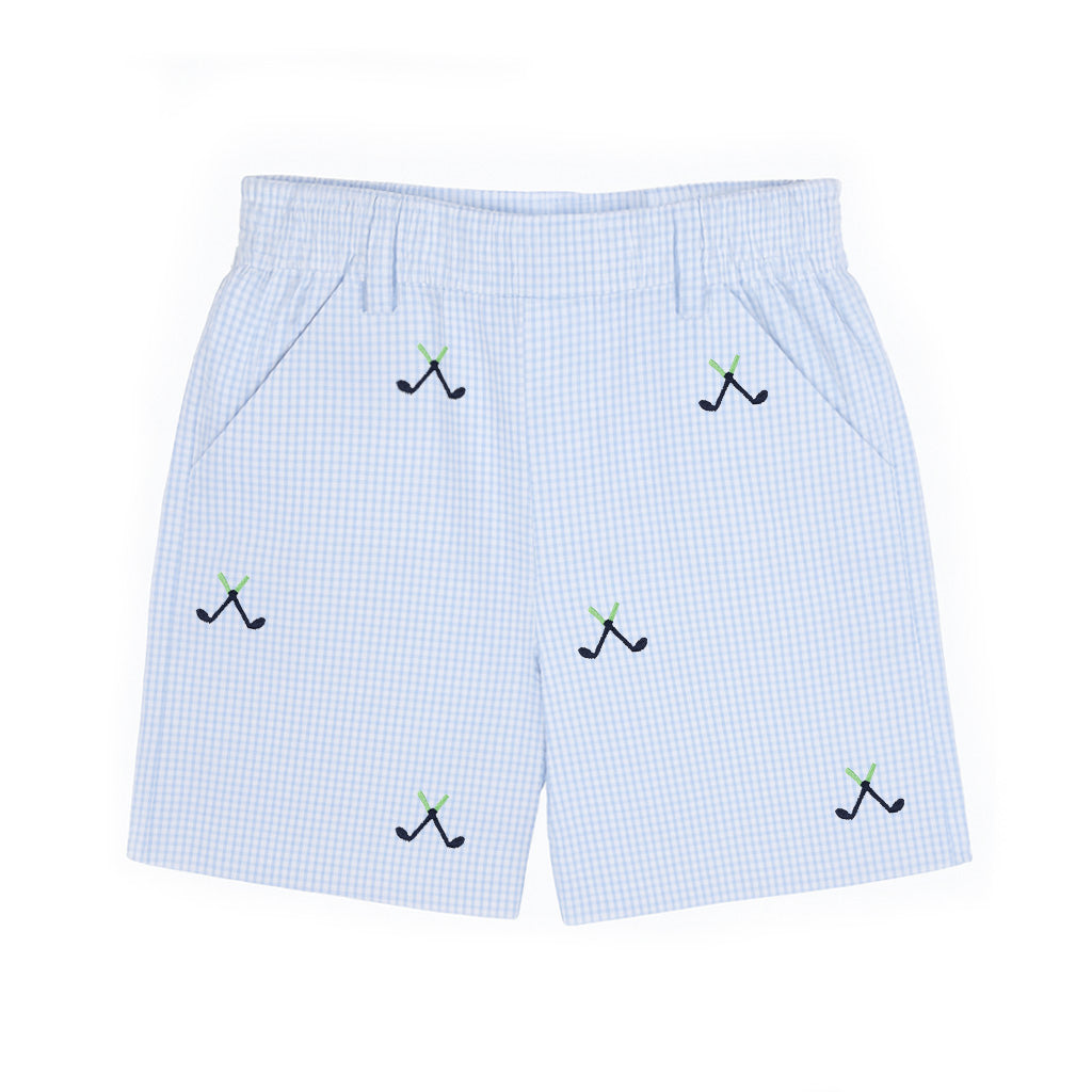 Check Seersucker Short With Golf Clubs