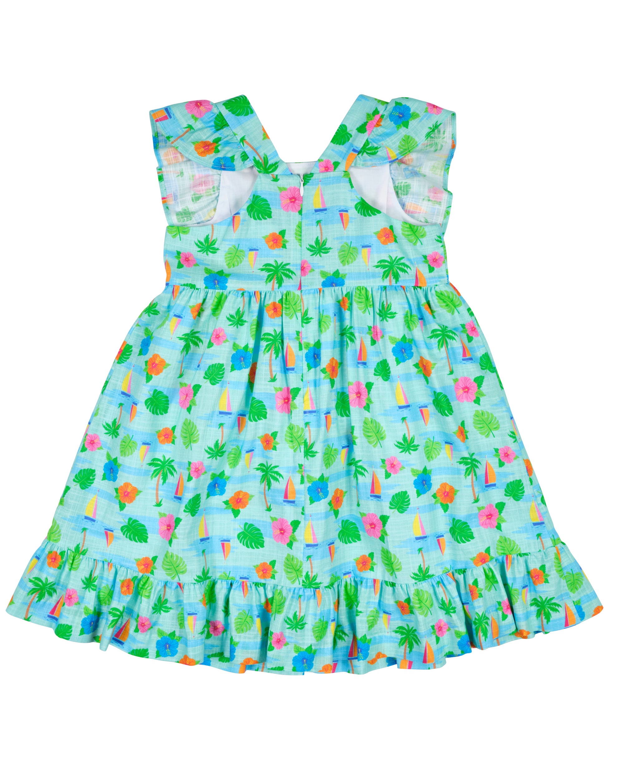 Printed Linen Look Dress With Flower
