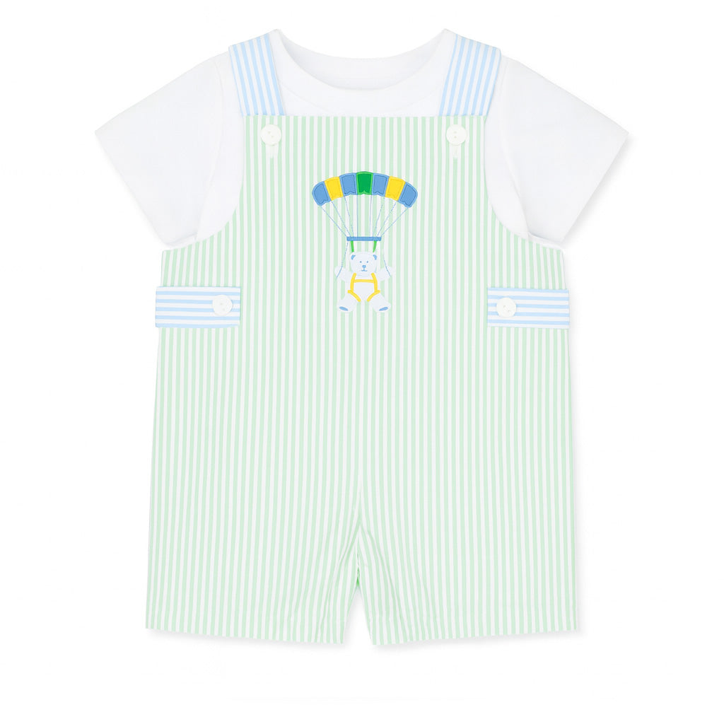 Seersucker Shortall With Parachute Bear