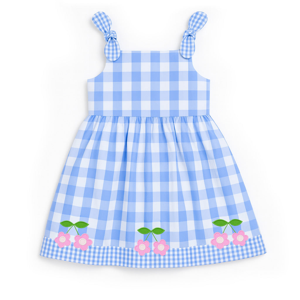 Gingham Dress With Flower Cherries