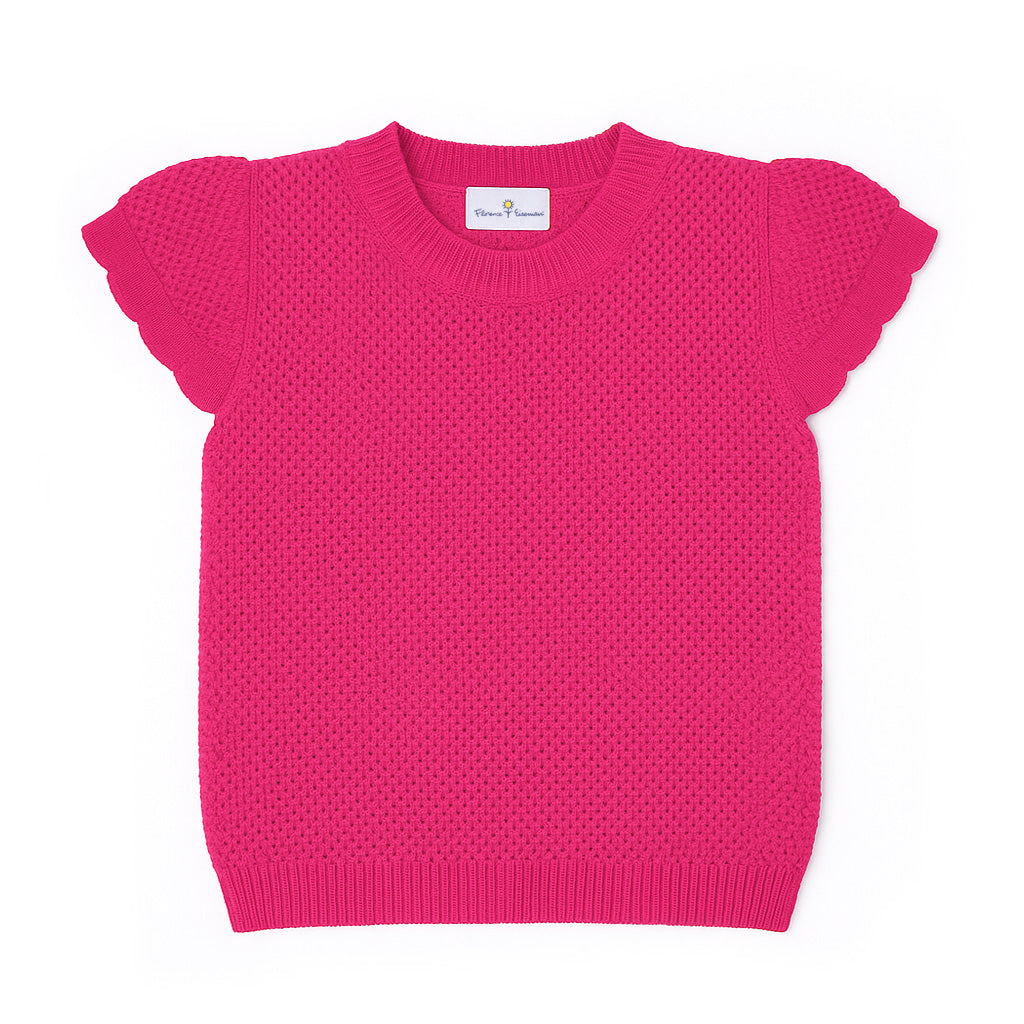 Short Sleeve Sweater With Scallop Edges