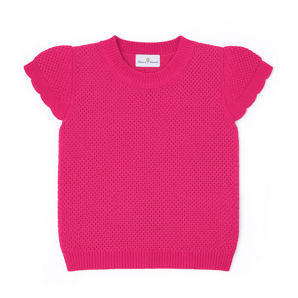 Short Sleeve Sweater With Scallop Edges