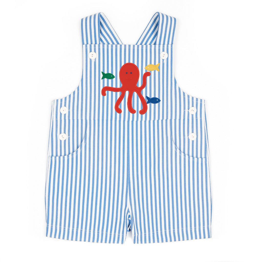 Stripe Seersucker Shortall With Octopus