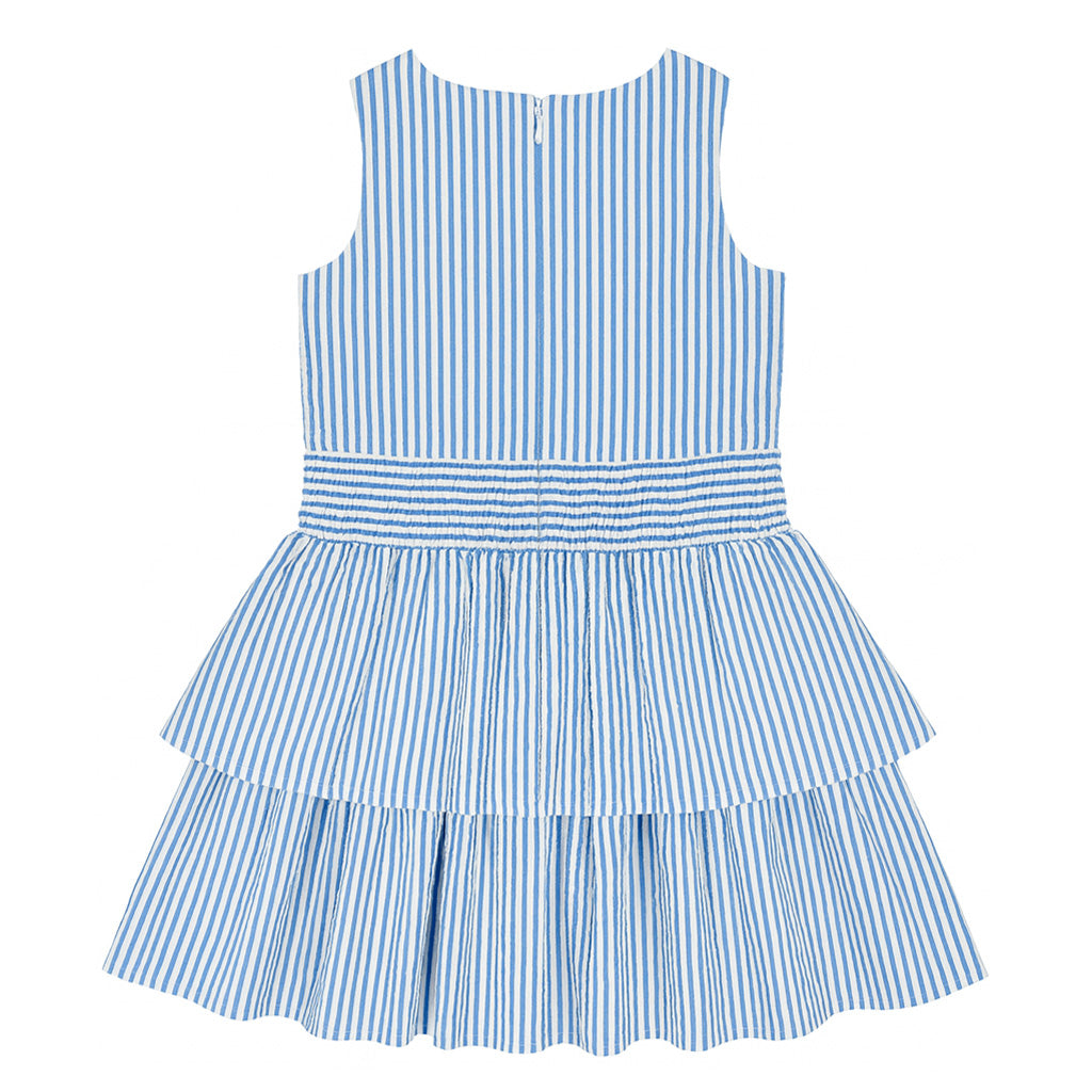 Blue and white striped dress on a white background