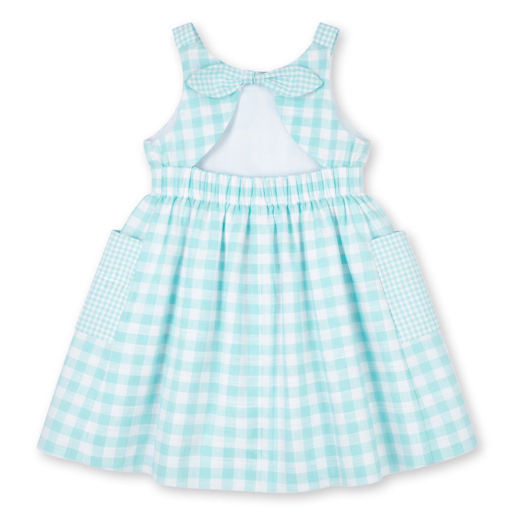 Gingham Linen Look Dress With Flowers