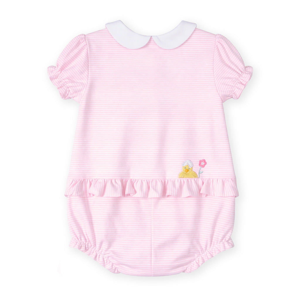 Stripe Knit Romper With Flowers & Chick