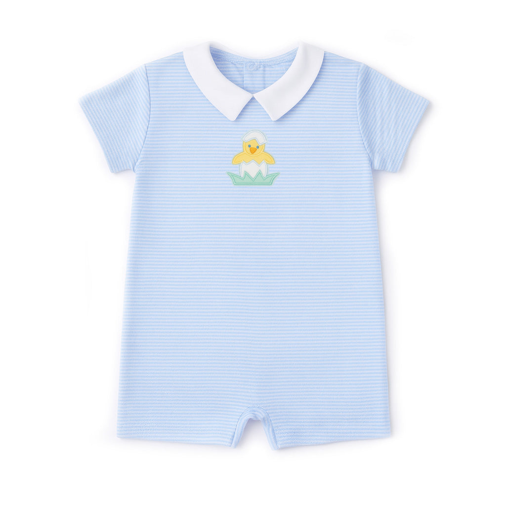 Baby romper with duck design on a white background