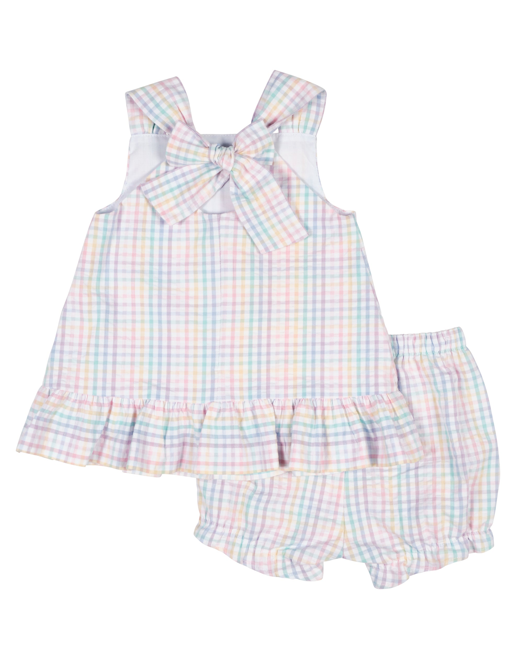 Plaid Seersucker Dress And Bloomer With Flowers