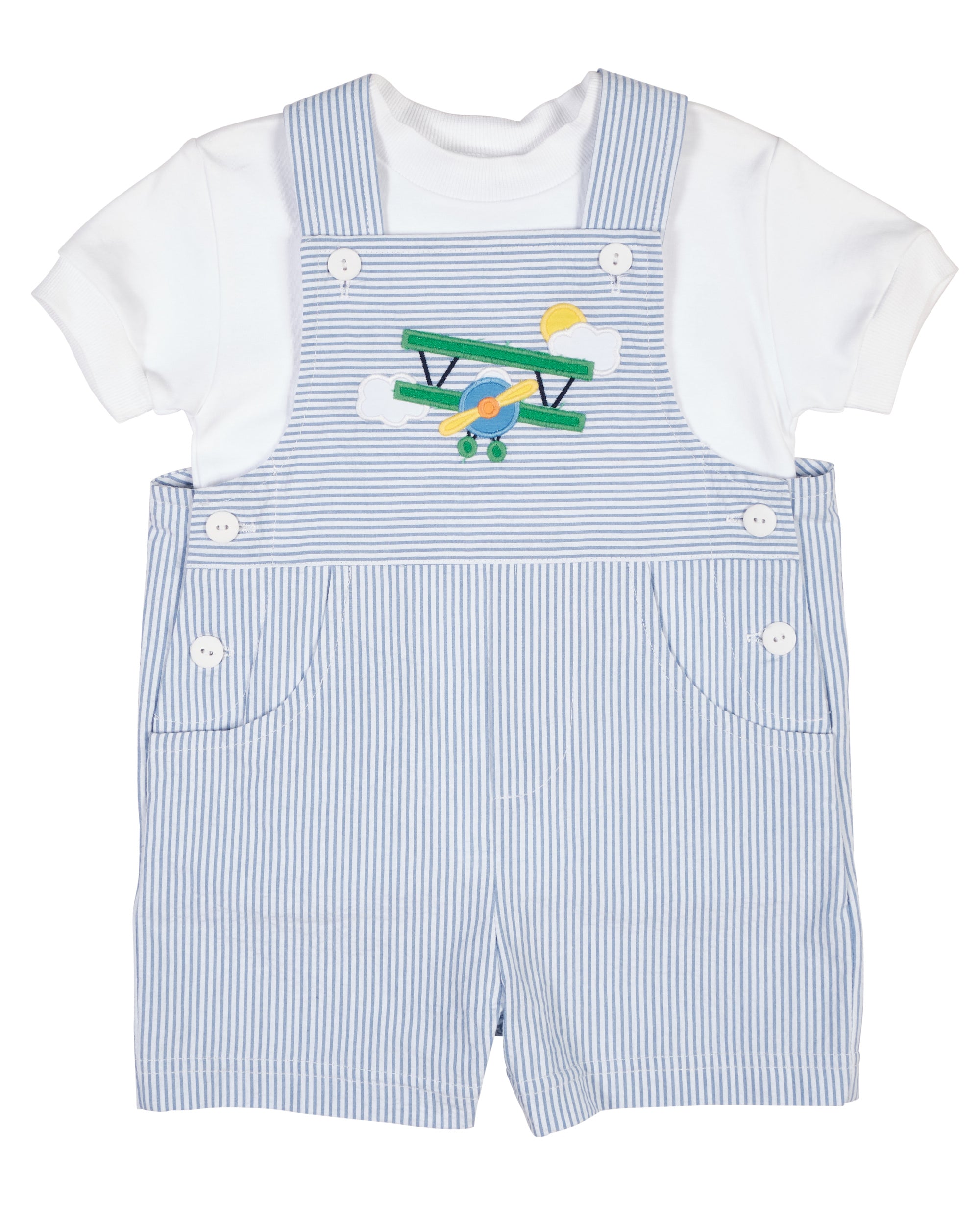 Seersucker Shortall With Airplane