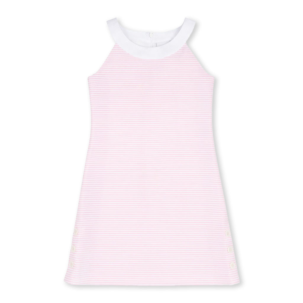 Stripe Pique Dress With Side Buttons