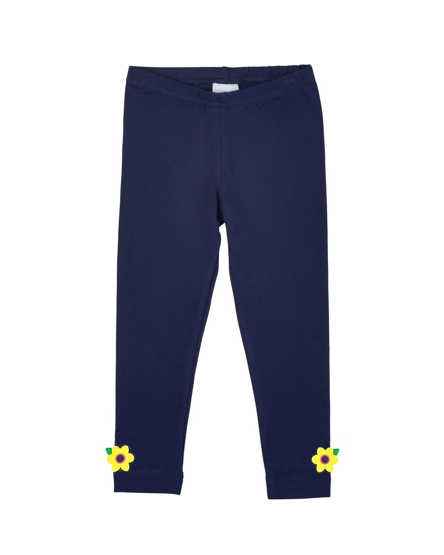 Navy Knit Leggings With Flower Applique