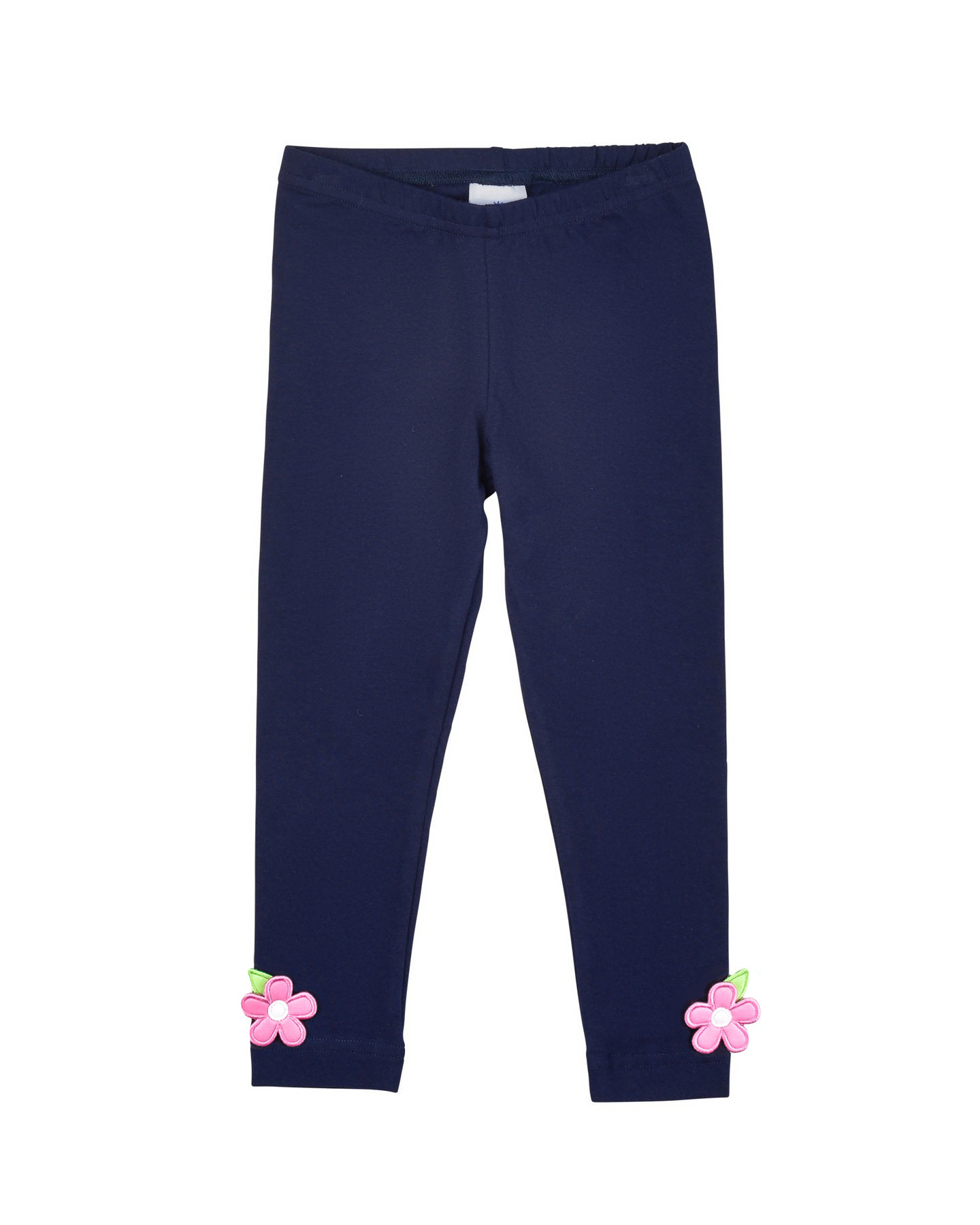 Navy Knit Leggings With Flower Applique